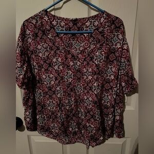 Cato Burgundy and White Large Patterned Blouse